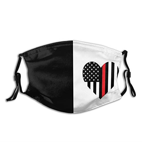 Heart Thin Red Line Red Line Flag Firefighter-Face Mask Washable Reusable Balaclava With Filters For Men Women Adult Teens