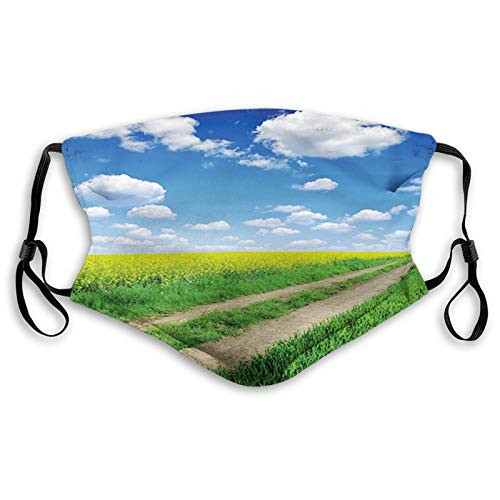 Countryside Road on Field of Rapeseeds into Nature Season Face Mask Reusable Washable Masks Cloth for Men and Women