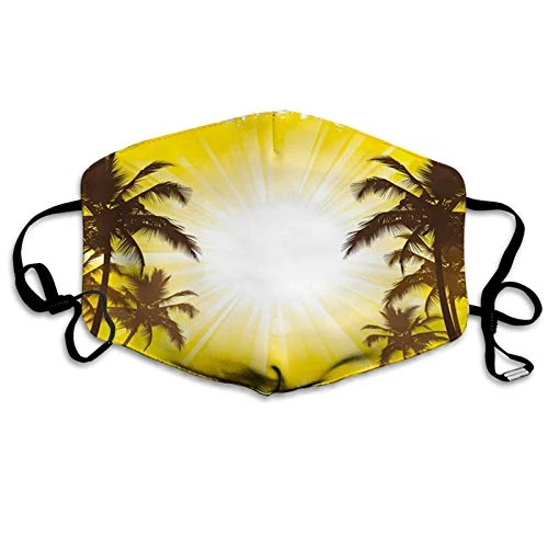 Comfortable Windproof mask?Palm Tree?Holiday Theme a Sunny Tropical Place with Palm Trees Illustration PrintYellow and White?Printed Facial decorations for adult