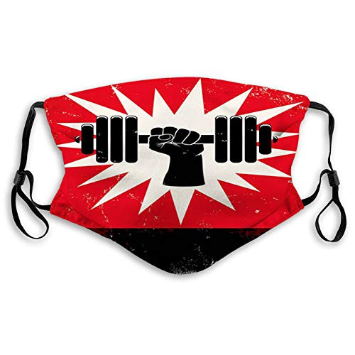 Grunge Display of Hand Lifting Dumbbell Effect Workout Vinta Mouth Cover for WomenFace Mask Reusable Washable Cloth for Adult