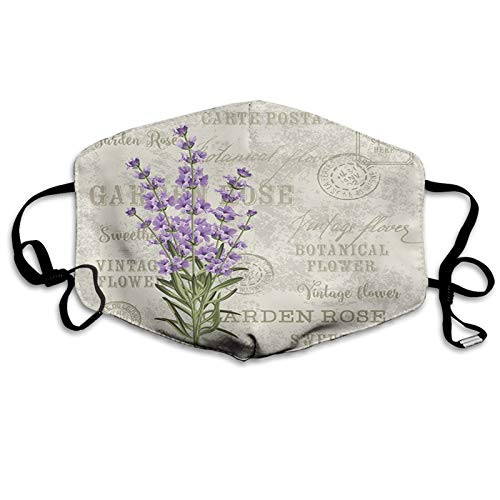 Comfortable Windproof mask?Lavender?Vintage Postcard Composition with Grunge Display and FlowersLavender Reseda Green Beige?Printed Facial decorations for adult