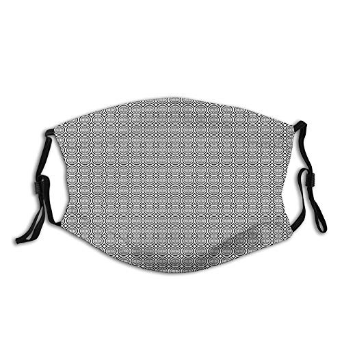 Rhombuses and Circles Pattern Monochrome Abstract Geometric Windproof Face MaskReusableWashable ClothFace CoverCover for Men Women