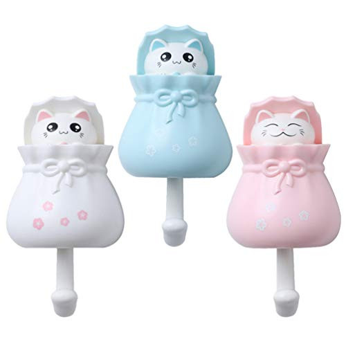 Cabilock 3Pcs Cat Hooks Wall Hangers Creative Adhesive Coat Hook Decorative Wall Hooks for Key Hat Bag Scarf Towel Backpacks