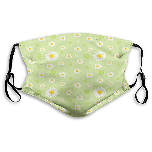 Comfortable Windproof mask?Yellow and Green Kind and Springtime Theme with Vivid DaisiesPistachio Green Marigold WhitePrinted Facial decorations for Unisex teens kids