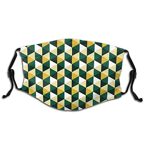 Comfortable Printed maskAbstract Triangle Pattern In Green And Yellow Shades With Retro Modern Design?Windproof Facial decorations for man and woman