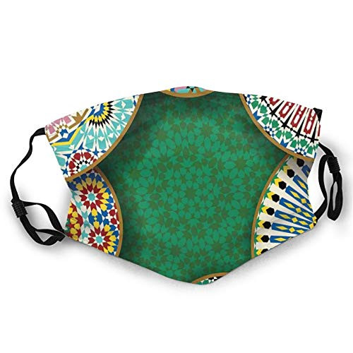 Oriental Motif with Mix of Hippie Retro Circle Morocco Mosaic Lines Sacred Design PrintMouth Cover for WomenFace Mask Reusable Washable Cloth for Men