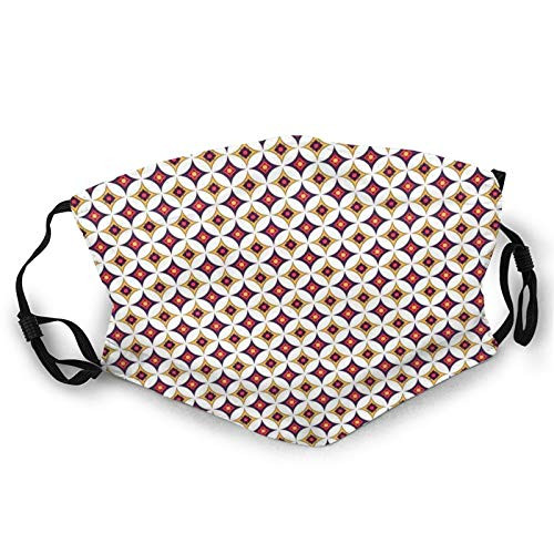 Balinese Ethnic Retro Mosaic Pattern with Circles and SquaresDustproof Windproof Face MaskReusableWashable ClothFace CoverCover for Dust Men Women