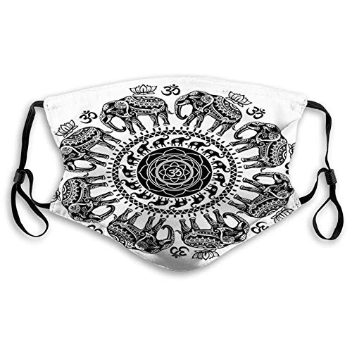 Comfortable Windproof mask? Ethnic Asian Belief Spirit Animals Circle with Floral Paisle?Printed Facial decorations for adult SIZEM