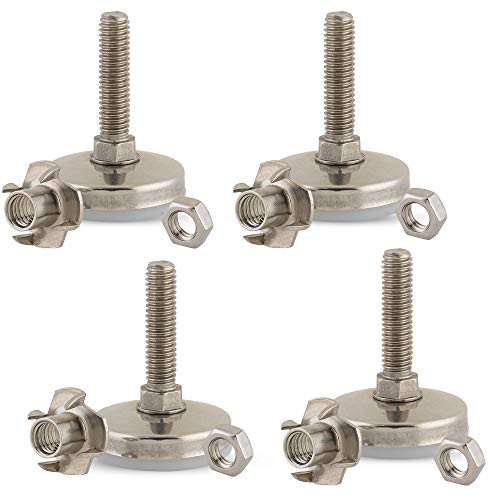 Stainless Steel Outdoor Leveler Kit- -4- 3/8-16 Leg Levelers for Cabinets Patio Furniture and Table Legs - Adjustable Height Leveling Feet with Jam Nuts to Stabilize Feet -Kit with 4 Prong T-Nuts-