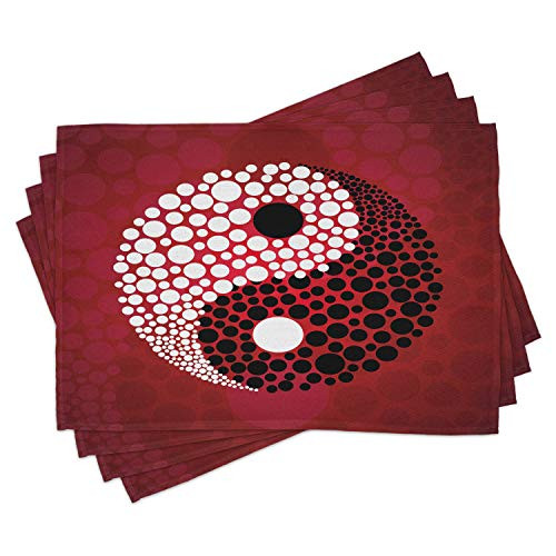 Ambesonne Ying Yang Place Mats Set of 4 Abstract Graphic Design Yin Yang Circle Black and White Dots Pattern Cosmos and Energy Washable Fabric Placemats for Dining Room Kitchen Table Decor Burgundy