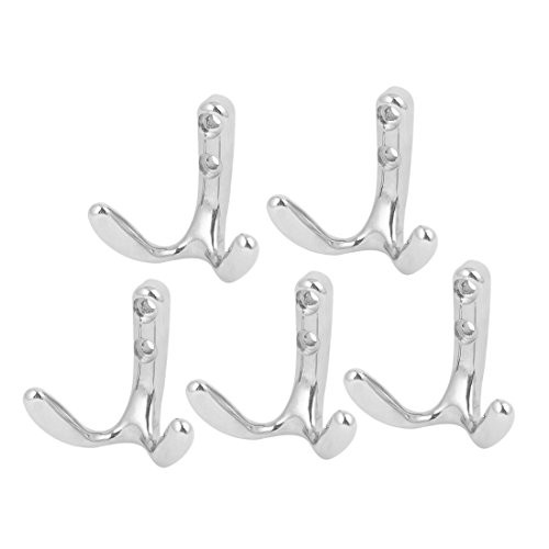 uxcell Hat Coat Clothes Towel Wall Mount Double Hooks Hangers Silver Tone 5 Pcs