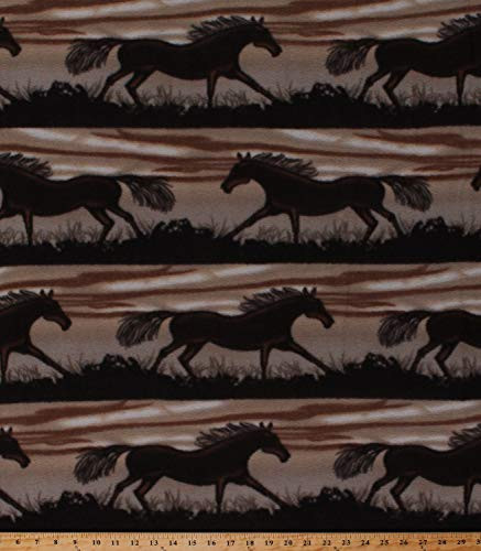 Fleece -not for masks- Horses Wild Horses Running Equestrian Animals Brown Fleece Fabric Print by The Yard -A338.13-