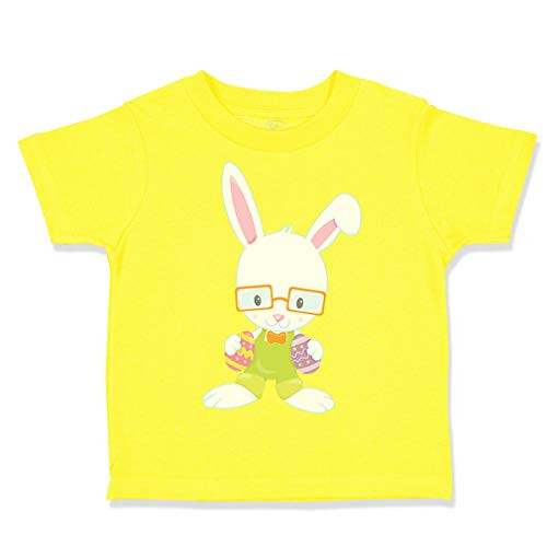 Custom Toddler T-Shirt Bunny Glasses Easter Cotton Boy  and  Girl Clothes Funny Graphic Tee Yellow Zest Design Only 2T