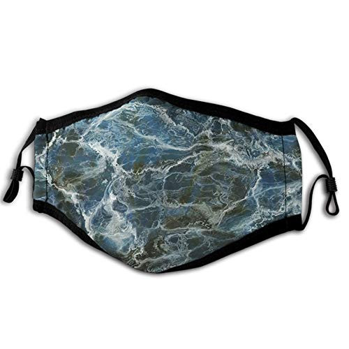 Marble Surface Motif with Large Formless Crack Lines and Granite Rock Abstract DesignSlate Blue Grey Windproof Face MaskWashable ClothFace CoverCover for Adult