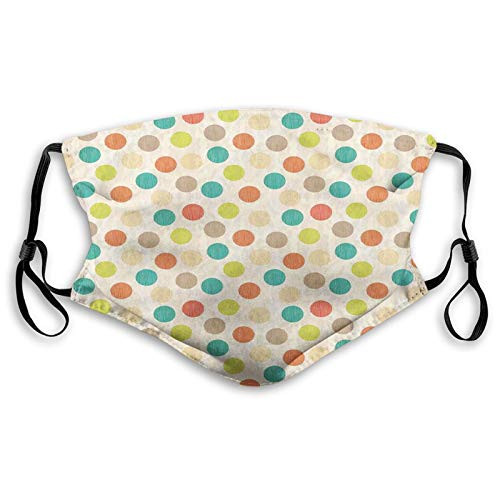 Funny Windproof Mask Retro Colorful Pattern with Striped Circles on Grungy Background Funky Abstract and Spotty Multicolor Facial Decorations For Man Woman