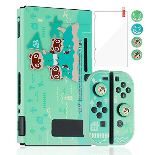 Dockable Case for Nintendo Switch Protective Case Cover for Nintendo Switch and Joy -Con Controllers with 4 Thumb Grips and Glass Screen Protector -Animal Crossing-