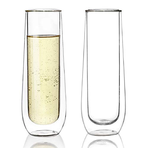 Sweese 4614 Stemless Champagne Flute Glasses Set of 2  6 oz Double Walled Stemless Glass Flute Perfect for a Bridal Shower Wedding Day Mimosa Party