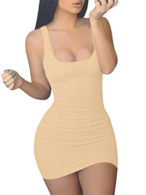 GOBLES Womens Casual Summer Sleeveless Mini Sexy Bodycon Tank Club Dress Khaki GOBLES Womens Casual Summer Sleeveless Mini Sexy Bodycon Tank Club Dress Khaki