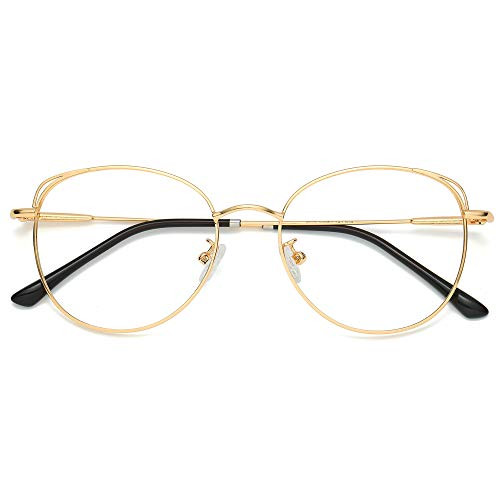 SOJOS Cat Eye Blue Light Blocking Glasses Hipster Metal Frame Women Eyeglasses She Young SJ5027 with Gold Frame/Anti-Blue Light Lens