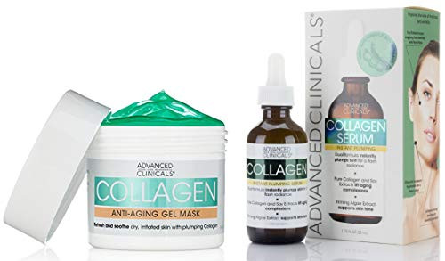 Advanced Clinicals Anti-Aging Collagen Facial Skin Care Set. Collagen Serum for Face For Wrinkles Fine Lines and Dark Circles. Collagen Gel Mask Moisturizes Dry Skin and Plumps Skin. Set of 2. Advanced Clinicals Anti-Aging Collagen Facial Skin Care Set. Collagen Serum for Face For Wrinkles Fine Lines and Dark Circles. Collagen Gel Mask Moisturizes Dry Skin and Plumps Skin. Set of 2.