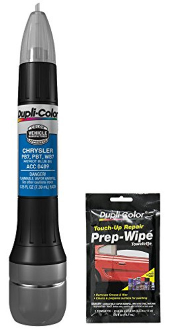 Dupli-Color ACC0409 Metallic Patriot Blue Exact-Match Scratch Fix All-in-1 Touch-Up Paint for Chrysler Vehicles -PBT PB7- Bundle with Prep Wipe Towelette -2 Items-