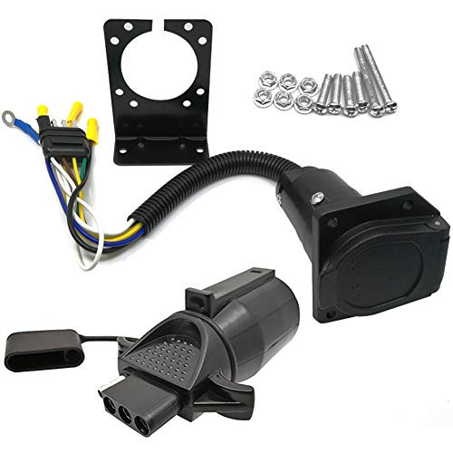 CARROFIX 4 Wire Flat Plug and 7 Way RV Blade Vehicle End Connector Kit - 7 Way Round to 4 Way Flat Pin Adapter - Towing Trailer Light Converter Plug with Mounting Bracket