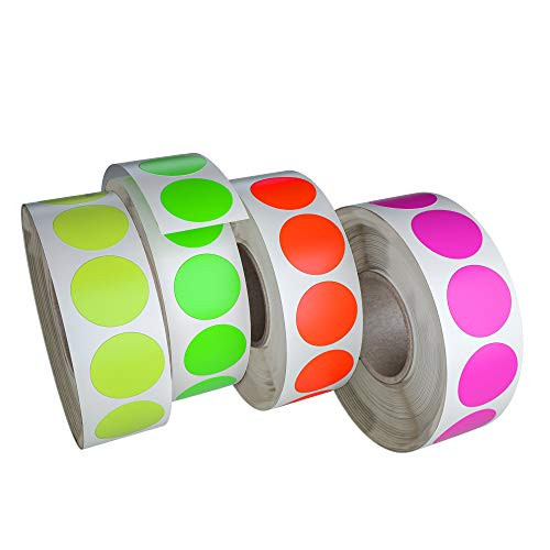 Royal Green Round Colored Stickers for Inventory and Labeling 19mm - Neon Color Code dot Labels 3/4 inch - 4 Colors - 4200 Pack