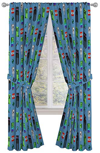 Minecraft Monster Hunters 84 inch Inch Drapes - Beautiful Room Decor  and  Easy Set Up Bedding - Curtains Include 2 Tiebacks 4 Piece Set -Official Minecraft Product-