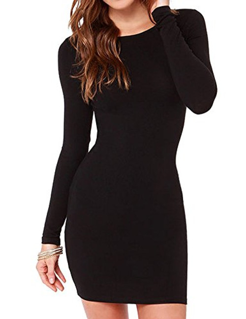 Haola Womens Sexy Casual Long Sleeve Short Dress Mini Dress XL Black