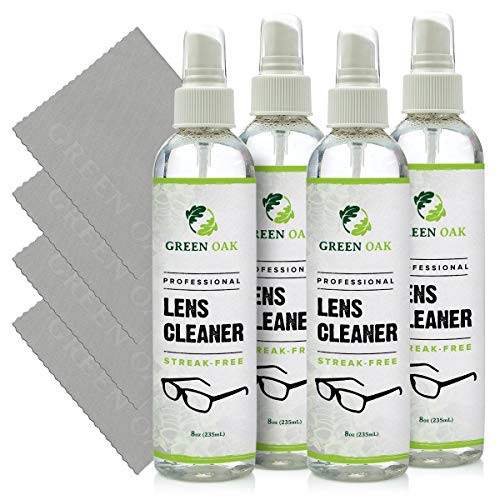 Lens Cleaner Spray Kit  Green Oak Professional Lens Cleaner Spray with Microfiber Cloths  Best for Eyeglasses Cameras and Lenses - Safely Cleans Fingerprints Dust Oil -8oz 4-Pack-