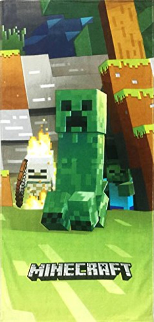 Minecraft Mobs Emerge Super Soft  and  Absorbent Kids Bath/Pool/Beach Towel Featuring Creeper - Fade Resistant Cotton Terry Towel Measures 28 inch x 58 inch -Official Minecraft Product- Minecraft Mobs Emerge Super Soft  and  Absorbent Kids Bath/Pool/Beach Towel Featuring Creeper - Fade Resistant Cotton Terry Towel Measures 28 inch x 58 inch -Official Minecraft Product-