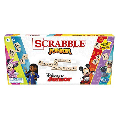 Hasbro Gaming Scrabble Junior Disney Junior Edition Board Game Double -Sided Game Board Matching and Word Game -Amazon Exclusive-