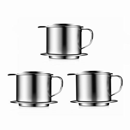 TRSPCWR 3 Pack Vietnamese Coffee Drip Filter Maker Stainless Steel Coffee Drip Cup Filter Maker Strainer Vietnamese Traditional Coffee Phin Filter Infuser Coffee Drip Brewer for Office Home