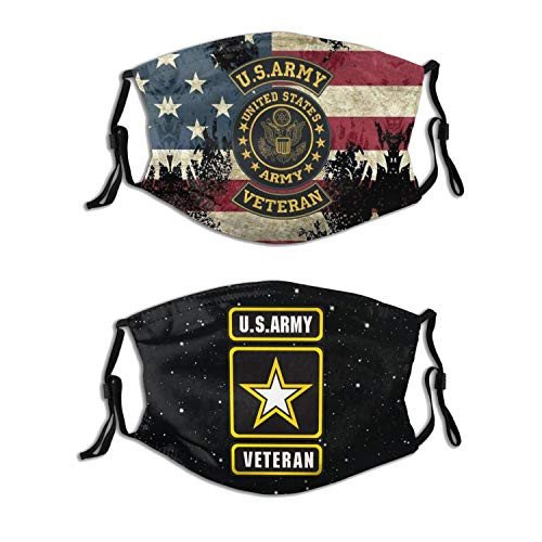 2PCS United States Us Army Veteran Face Cover Mask with 4 Fi-lter Adult Face Bandana Balaclava Reusable Neck Gaiter for Mens Womens