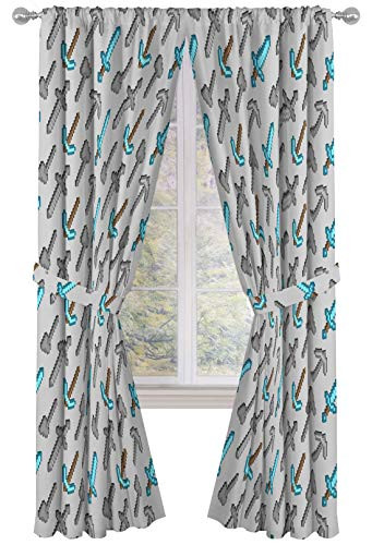 Jay Franco Minecraft Isometric Characters 84 inch inch Drapes 4 Piece Set - Beautiful Room Decor  and  Easy Set up - Window Curtains Include 2 Panels  and  2 Tiebacks -Official Minecraft Product-