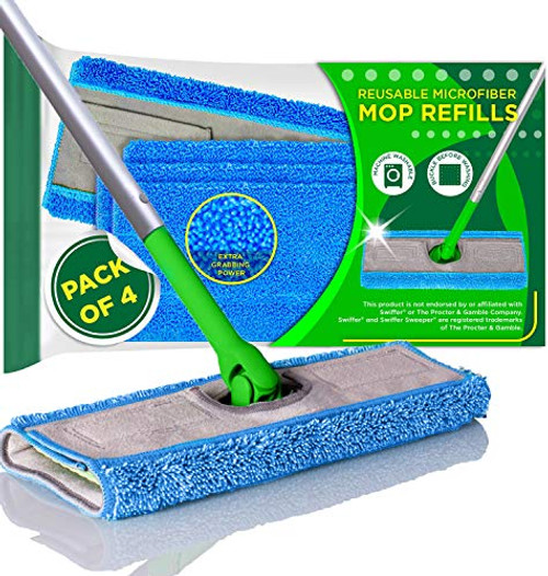 Microfiber Mop Pads Compatible with Swiffer Sweeper 4-Pack -Mop is Not Included-