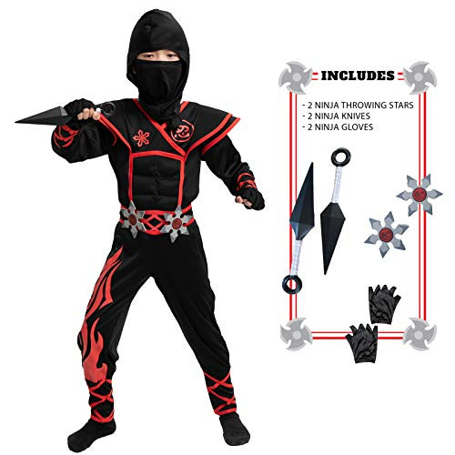 Child Unisex Flame Red Ninja Costume Large-10-12 yr- Child Unisex Flame Red Ninja Costume Large-10-12 yr-