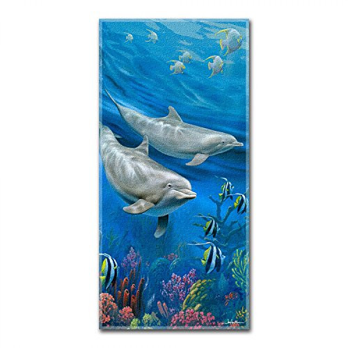 The Northwest Company Hautman Bros. - Dolphins Fiber Reactive Beach Towel -28in x 58in-