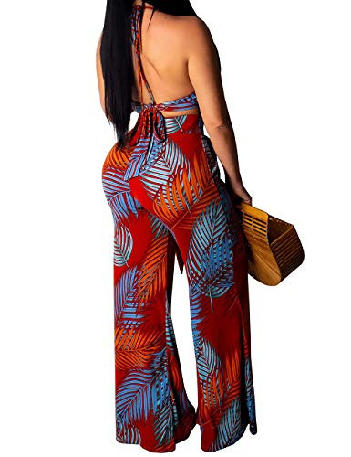 YouSexy Two Piece Outfits for Women Leaves Printed Sexy Triangle Bikini Tops Long Pants Set Jumpsuits