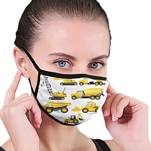 Comfortable Activated carbon maskNursery Abstract Images of Construction Vehicles Machinery Trucks Bulldozer CraneYellow BlackFunny Facial decorations for adult