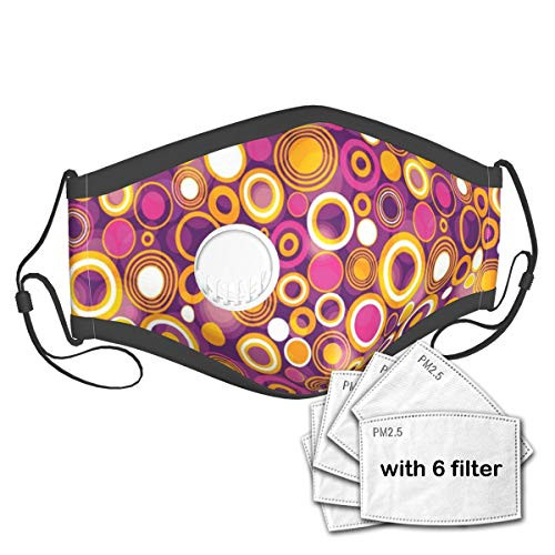 KGSPK Geometric Vintage Circles Round Print Unisex Washable Mouth Sleeve with Filter Anti-Dust Reusable Mouth Guard-Include 6 Filters