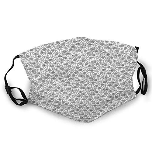 Fashion Comfortable Windproof mask?Doodle Style Monochrome Leaves With Swirled Lines Bullseye Circle And Dots?Printed Facial decorations for all adult