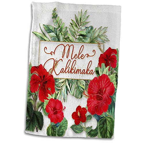 3dRose Mele Kalikimaka Hawaiian Christmas Typography Red Hibiscus Flowers - Towels -twl_298750_1-