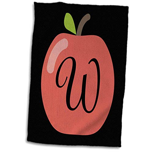 3dRose Monogram letter W inside a red apple on a black background. - Towels -twl_324787_1-