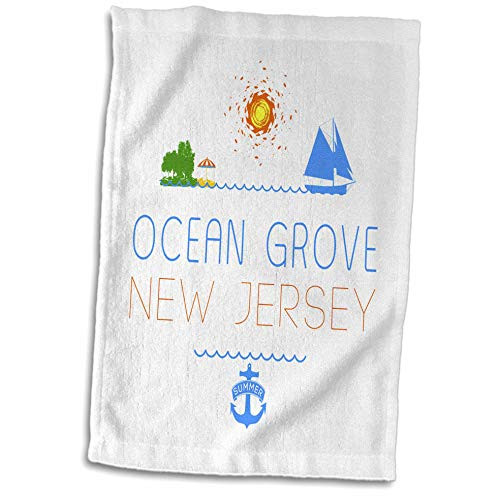 3dRose Alexis Design - American Beaches New Jersey - Ocean Grove New Jersey decorative text images. Summer holidays - 15x22 Hand Towel -twl_311743_1-