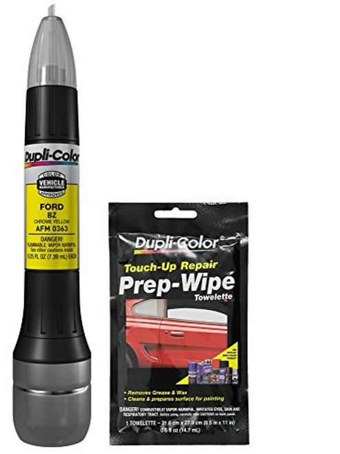 Dupli-Color AFM0363 Chrome Yellow Exact-Match Scratch Fix All-in-1 Touch-Up Paint for Ford Vehicles -BZ- Bundle with Prep Wipe Towelette -2 Items-