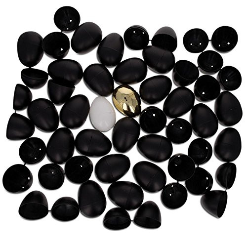BestPysanky Set of 46 Blackboard Chalkboard Black Plastic Eggs + 1 Gold & 1 White Plastic Easter Egg 2.25 Inches
