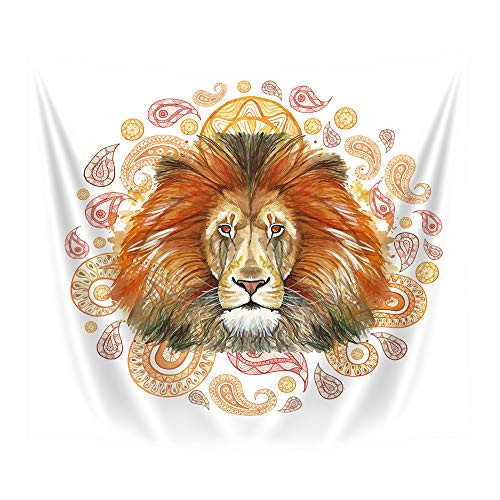 JAWO Animal Tapestry Wall Hanging, Watercolor Mammal Lion and Paisley Pattern, Polyester Fabric Wall Tapestry for Home Living Room Bedroom Dorm Decor 80W X 60L Inches
