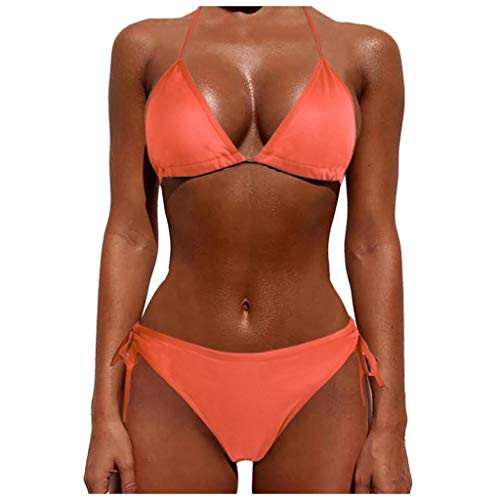 Womens Swimsuits String Two Piece Halter Top Triangle Bikini Set with Tie Side Bottom Sexy Swimsuit Bathing Suits Orange