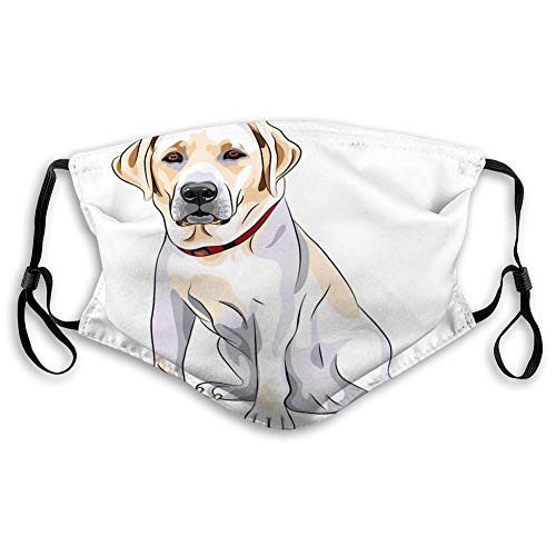 NYNELSONG Mouth Cover Reusable Unisex Adjustable Yellow Dog Breed Labrador Retriever Sitting Adjustable Covers